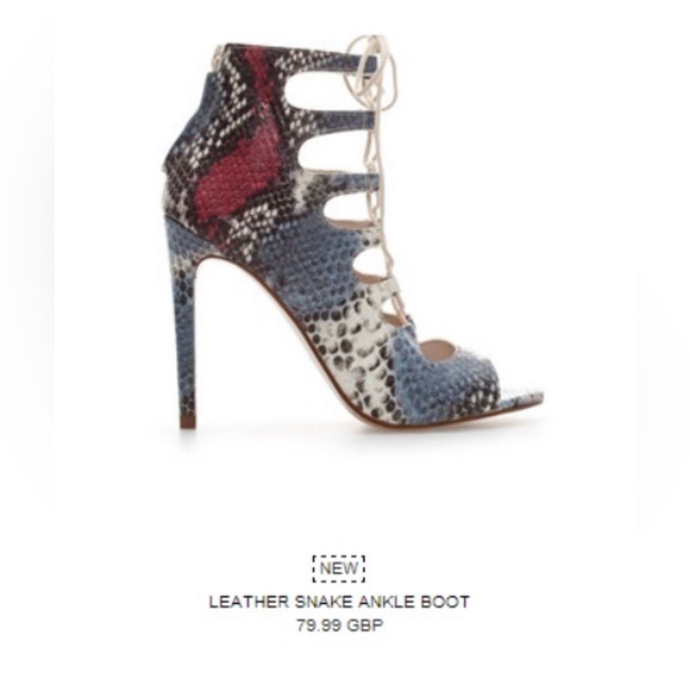 Zara Snakeskin Lace-Up Heels - Red and Gray